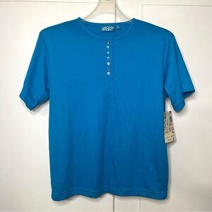 Vintage Jaclyn Sport Blue Casual Short Sleeve 10 Button T Shirt